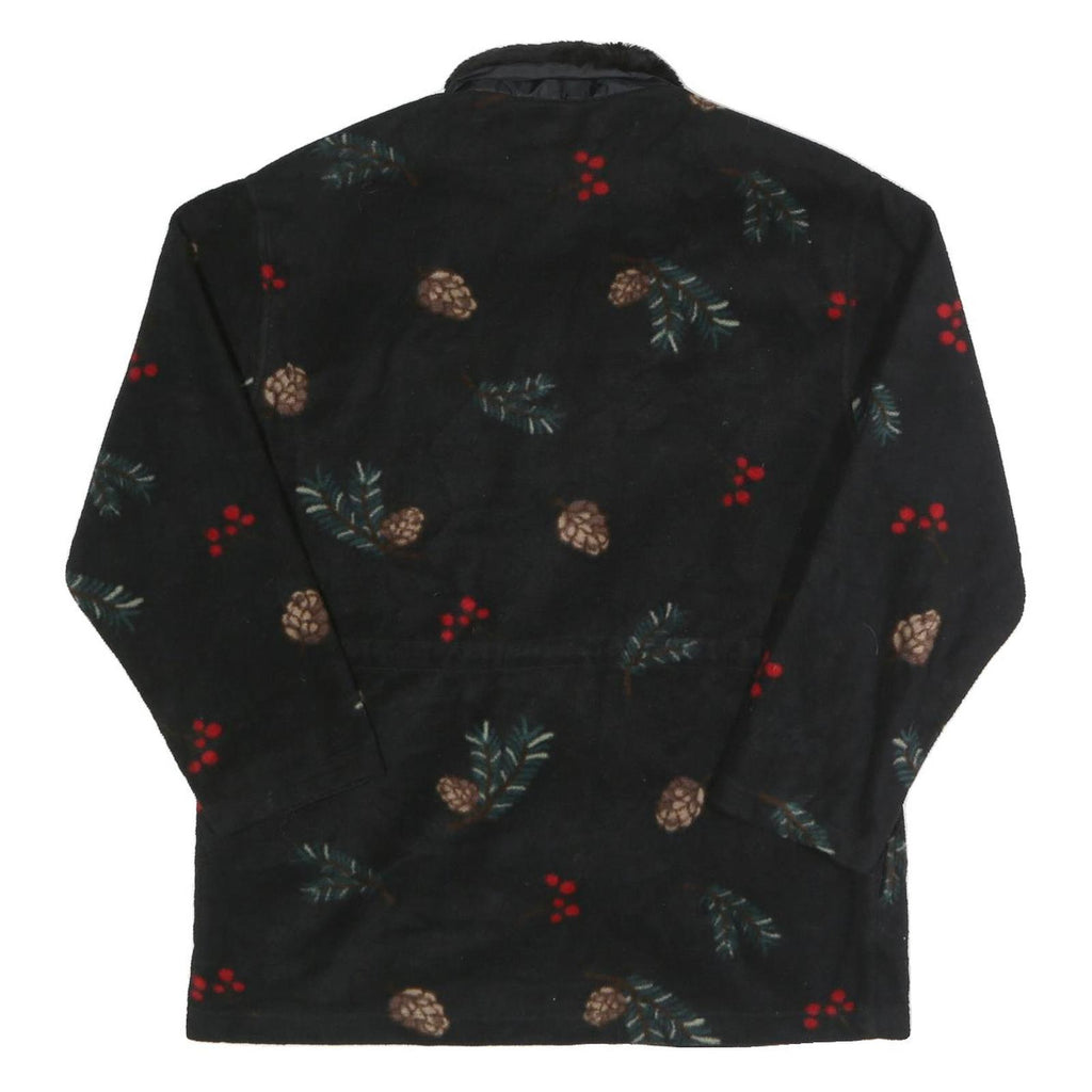 KAREN SCOTT Womens Black Floral Polyester Zip Jacket L Fleece Winter Wear
