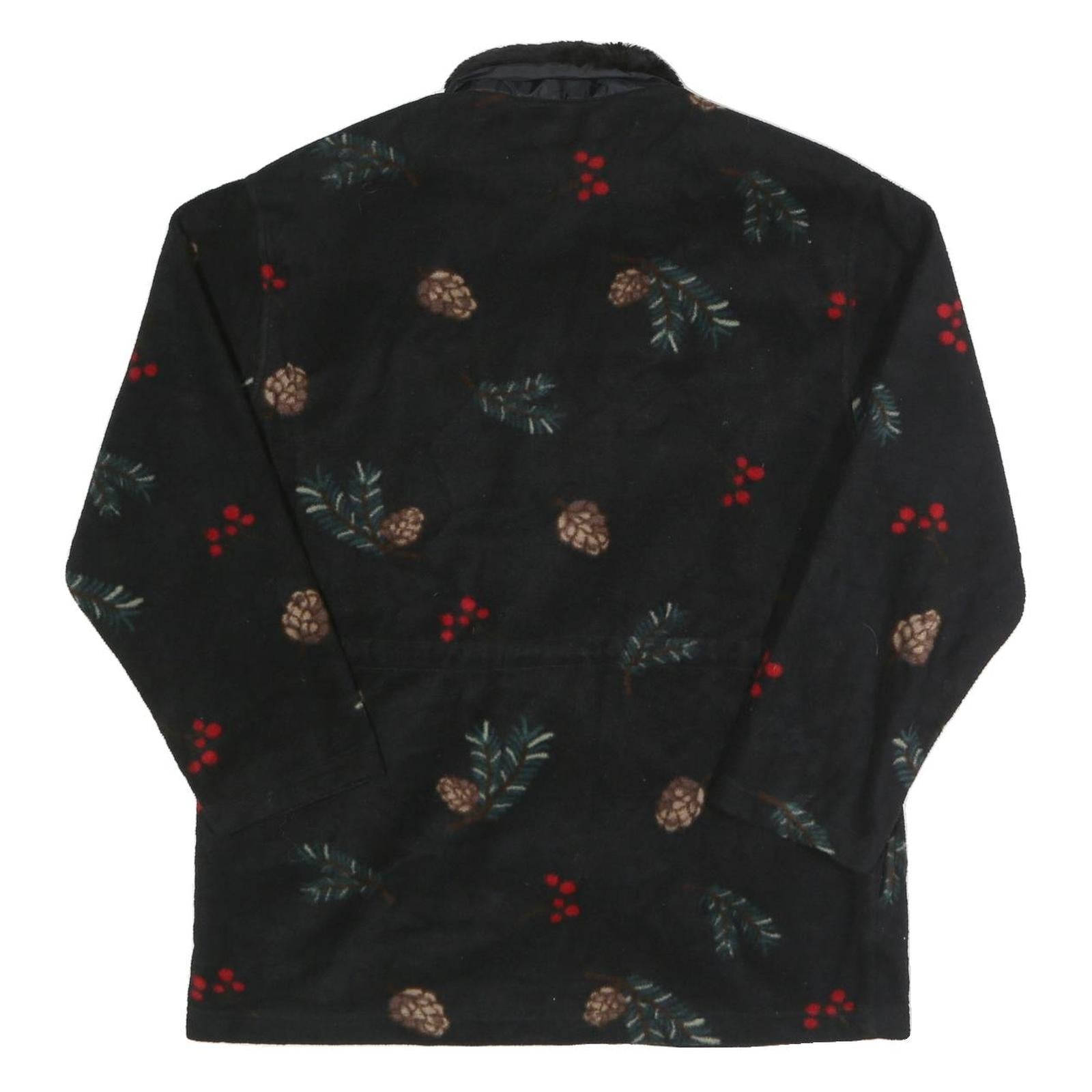 KAREN SCOTT Womens Black Floral Polyester Zip Jacket L Fleece Winter Wear