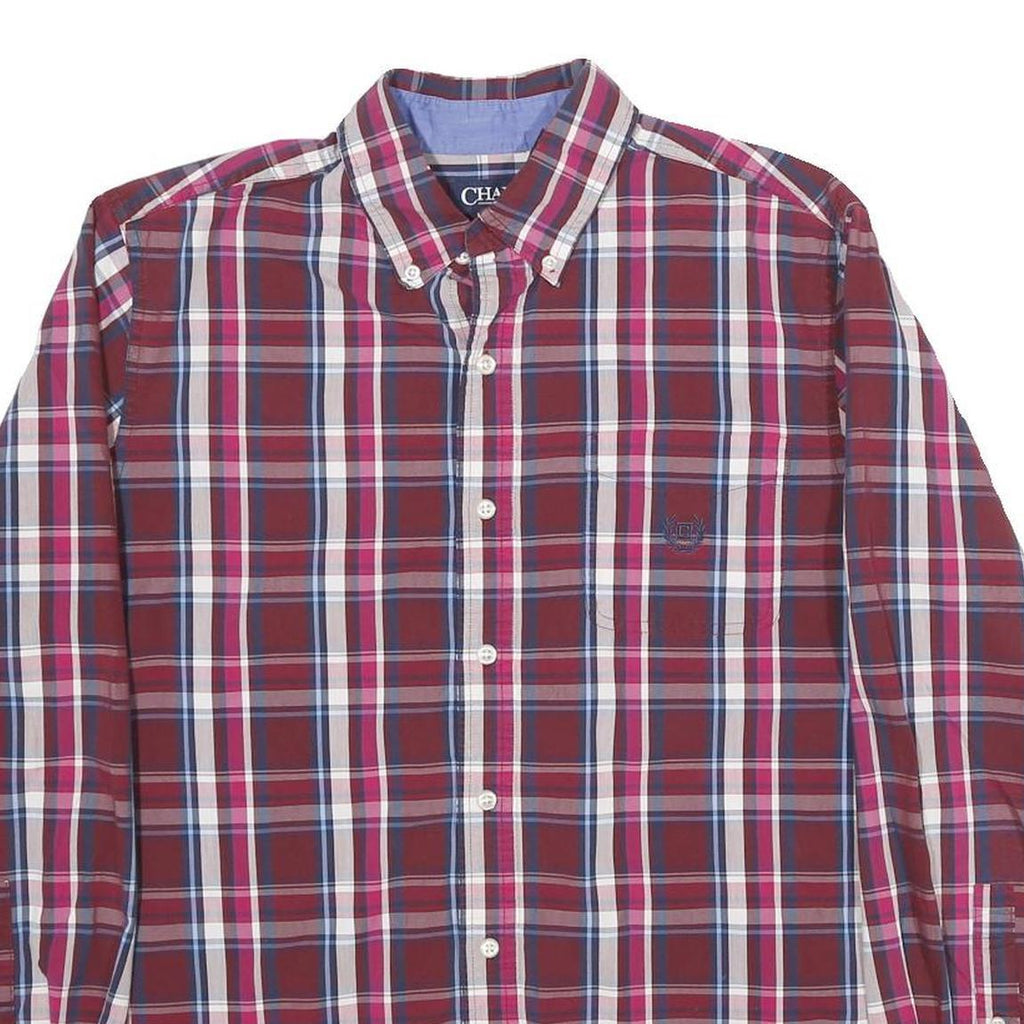 CHAPS Mens Red & Blue Check Shirt M Classic Long Sleeve Button-Down Cotton