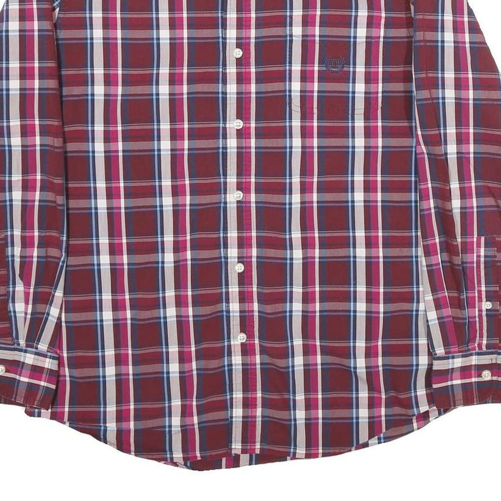 CHAPS Mens Red & Blue Check Shirt M Classic Long Sleeve Button-Down Cotton