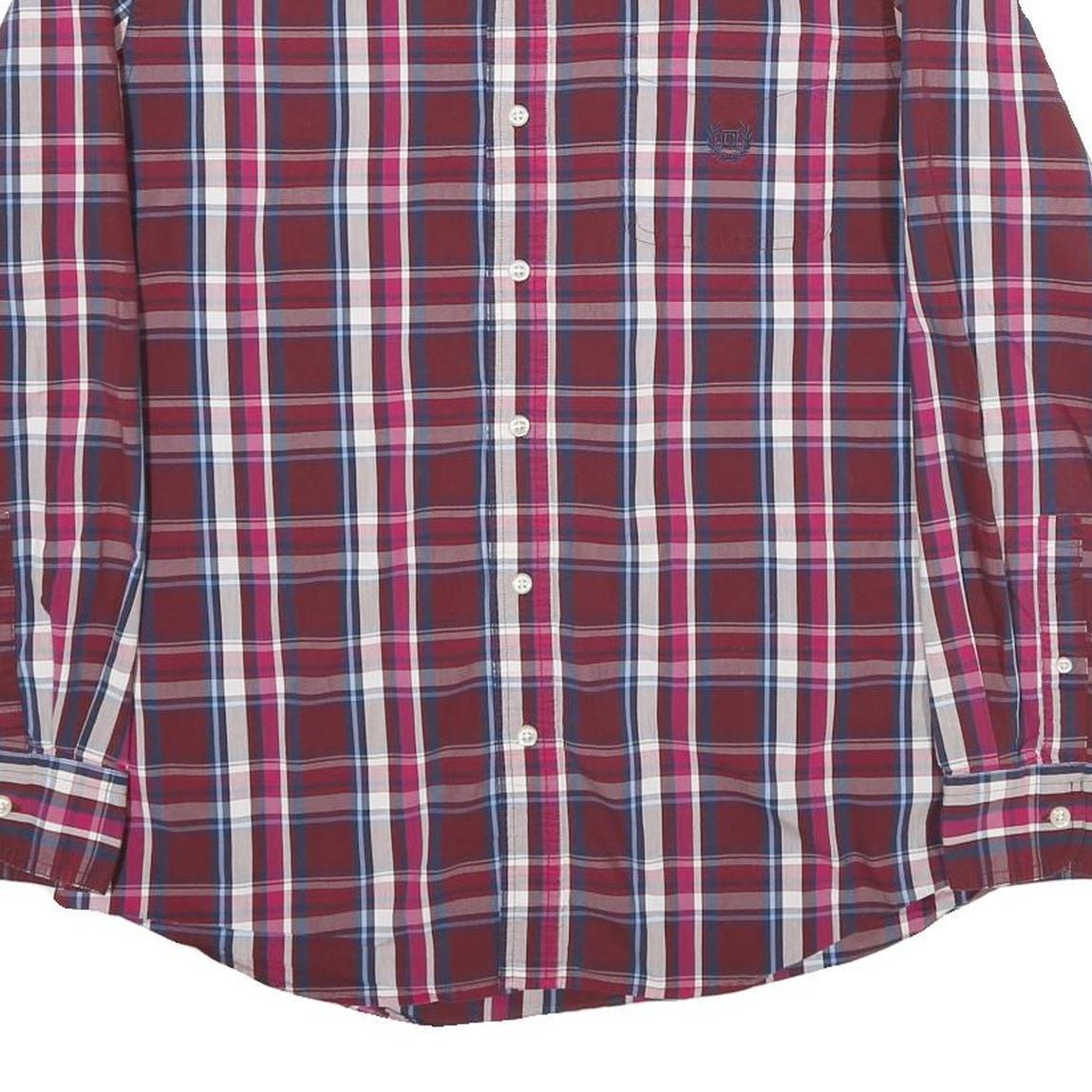 CHAPS Mens Red & Blue Check Shirt M Classic Long Sleeve Button-Down Cotton