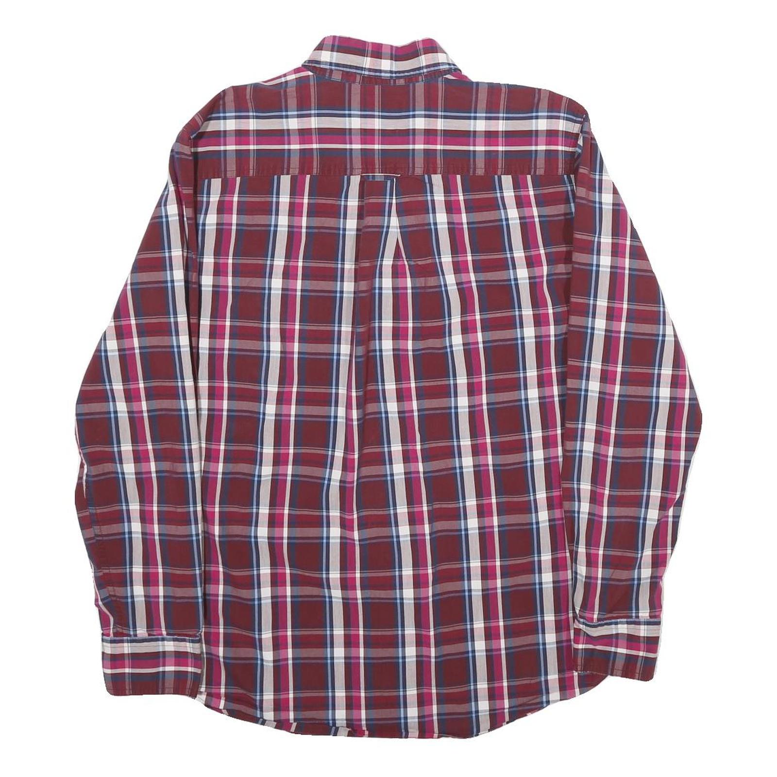 CHAPS Mens Red & Blue Check Shirt M Classic Long Sleeve Button-Down Cotton