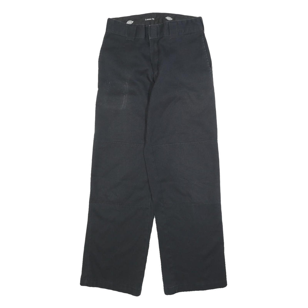 DICKIES Womens Cotton Blend Black Loose Fit Straight Trousers W26 L30 Casual