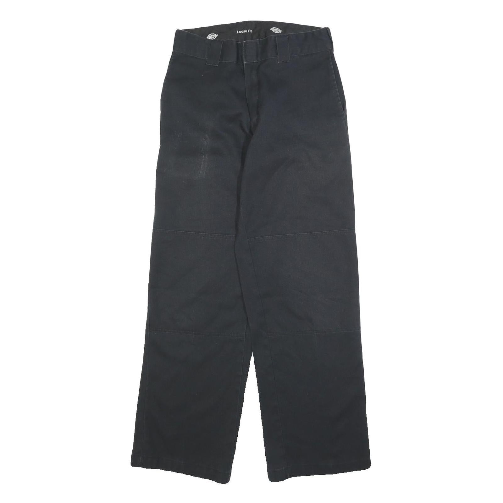 DICKIES Womens Cotton Blend Black Loose Fit Straight Trousers W26 L30 Casual