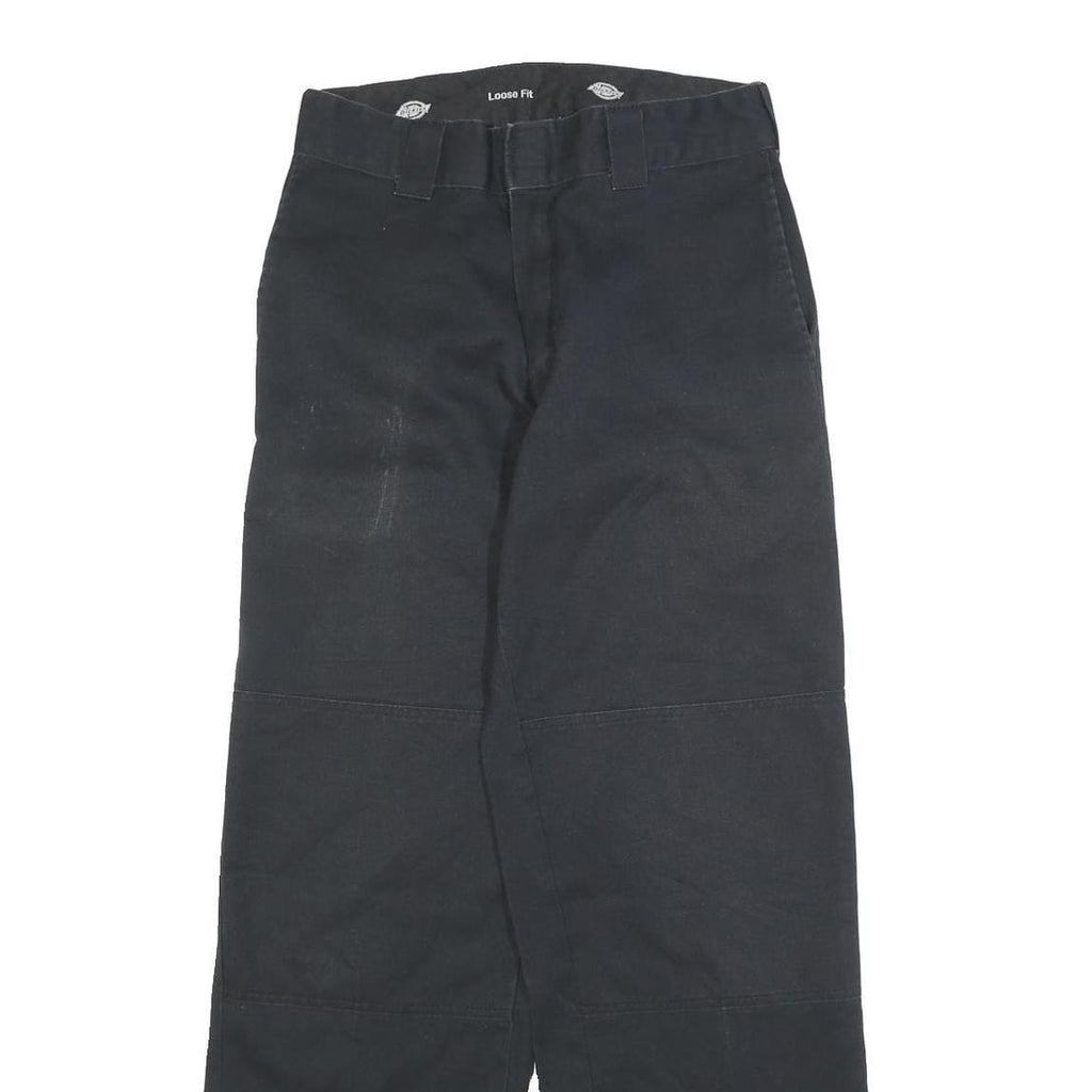 DICKIES Womens Cotton Blend Black Loose Fit Straight Trousers W26 L30 Casual