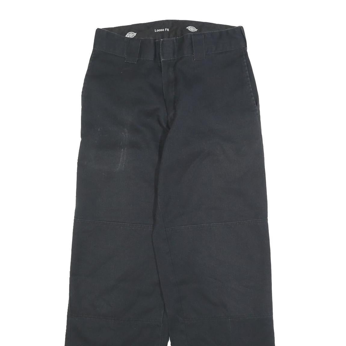 DICKIES Womens Cotton Blend Black Loose Fit Straight Trousers W26 L30 Casual