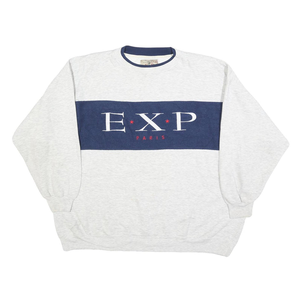 EXP Mens Grey & Navy Crew Neck L Sweatshirt Cotton Blend Casual Pullover