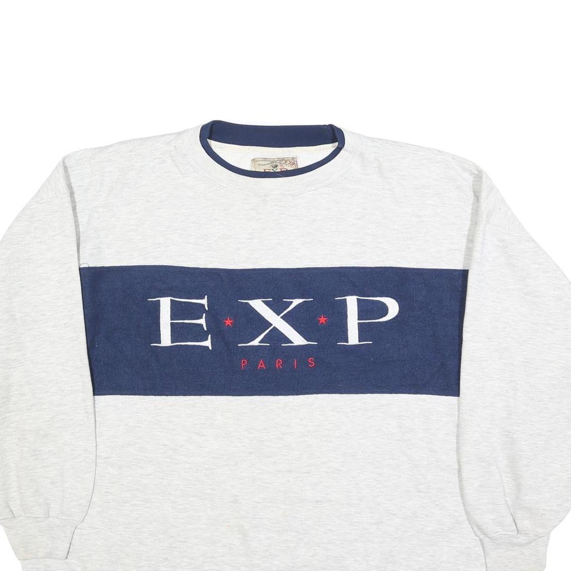 EXP Mens Grey & Navy Crew Neck L Sweatshirt Cotton Blend Casual Pullover