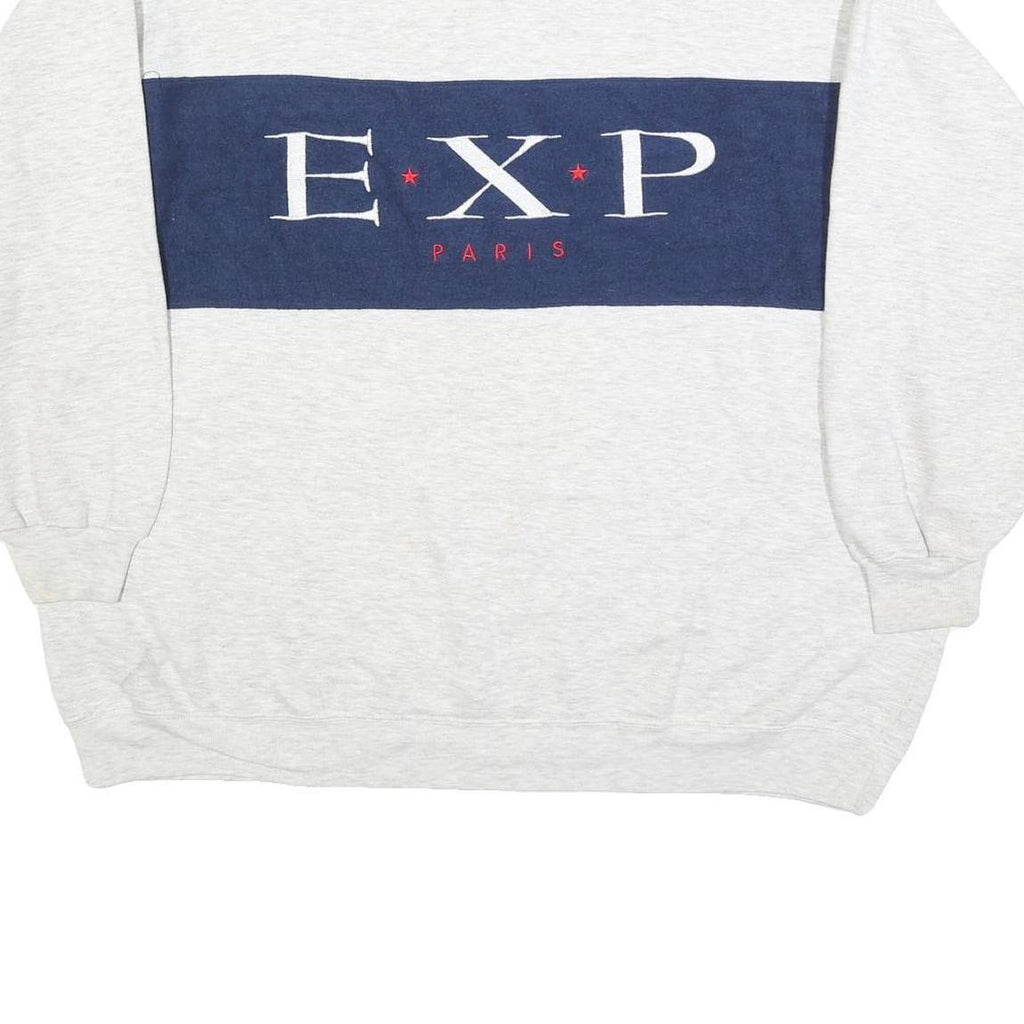 EXP Mens Grey & Navy Crew Neck L Sweatshirt Cotton Blend Casual Pullover