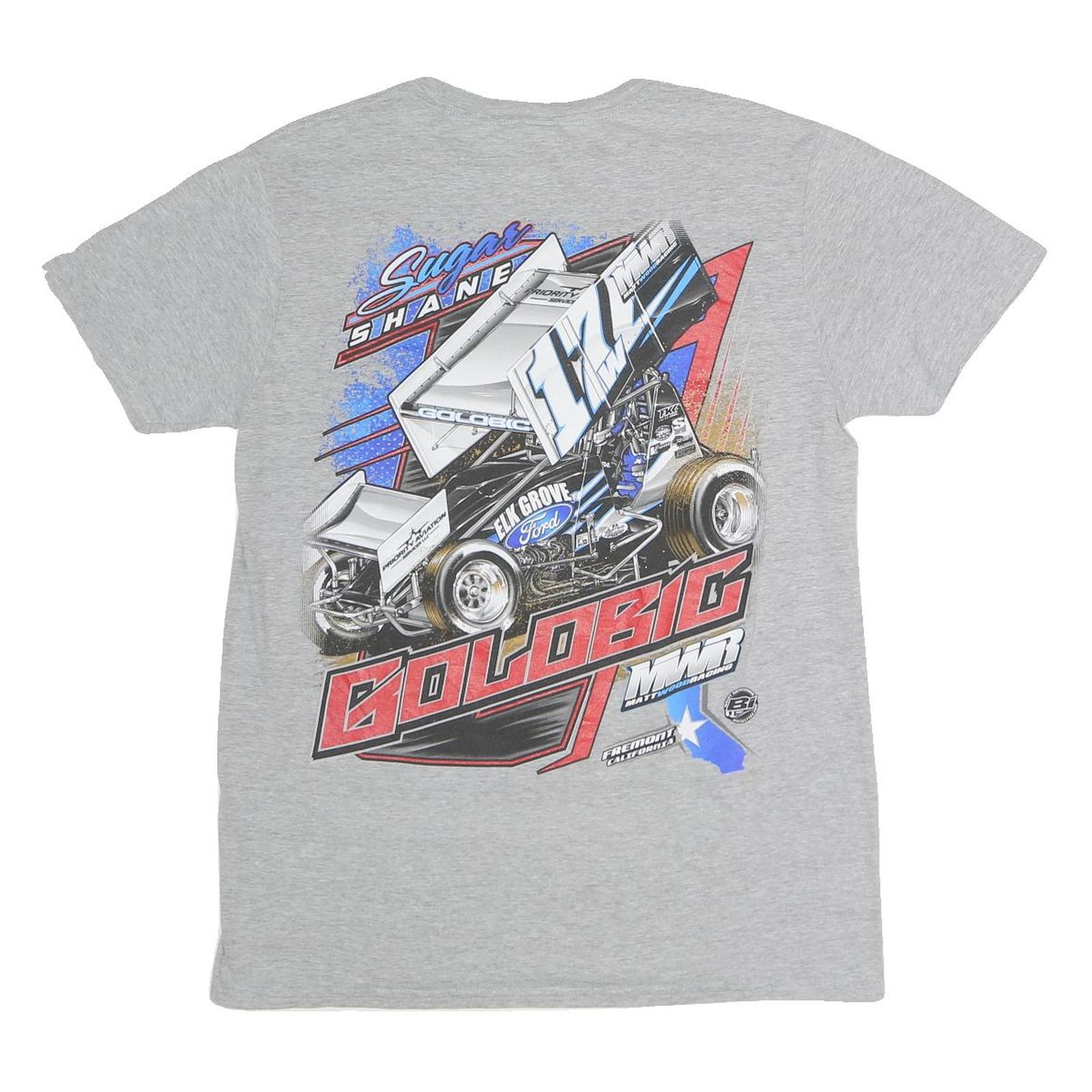 GILDAN Mens Grey Shane Golobic Graphic T-Shirt M Short Sleeve Crew Neck Racing