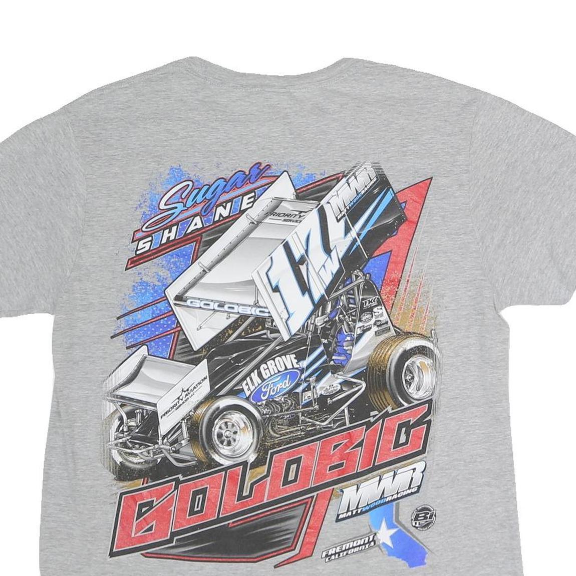 GILDAN Mens Grey Shane Golobic Graphic T-Shirt M Short Sleeve Crew Neck Racing