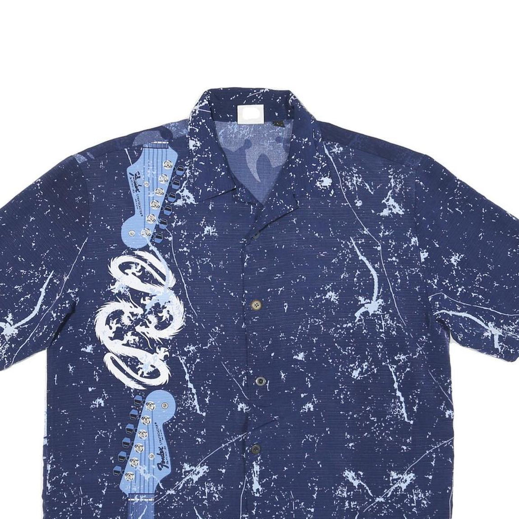 HARD ROCK CAFE Mens Blue & Light Blue Guitar Print Shirt L Polyester Blend