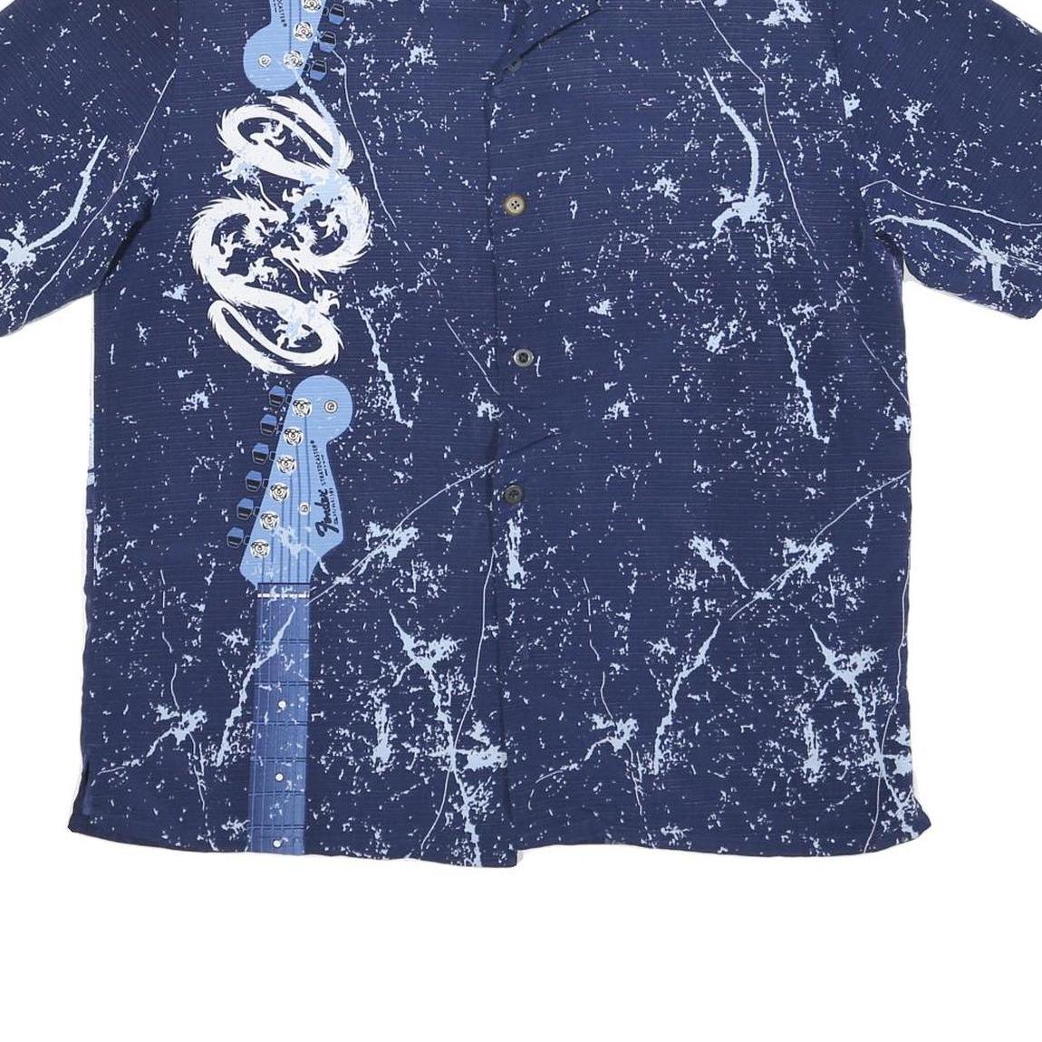 HARD ROCK CAFE Mens Blue & Light Blue Guitar Print Shirt L Polyester Blend