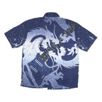 HARD ROCK CAFE Mens Blue & Light Blue Guitar Print Shirt L Polyester Blend