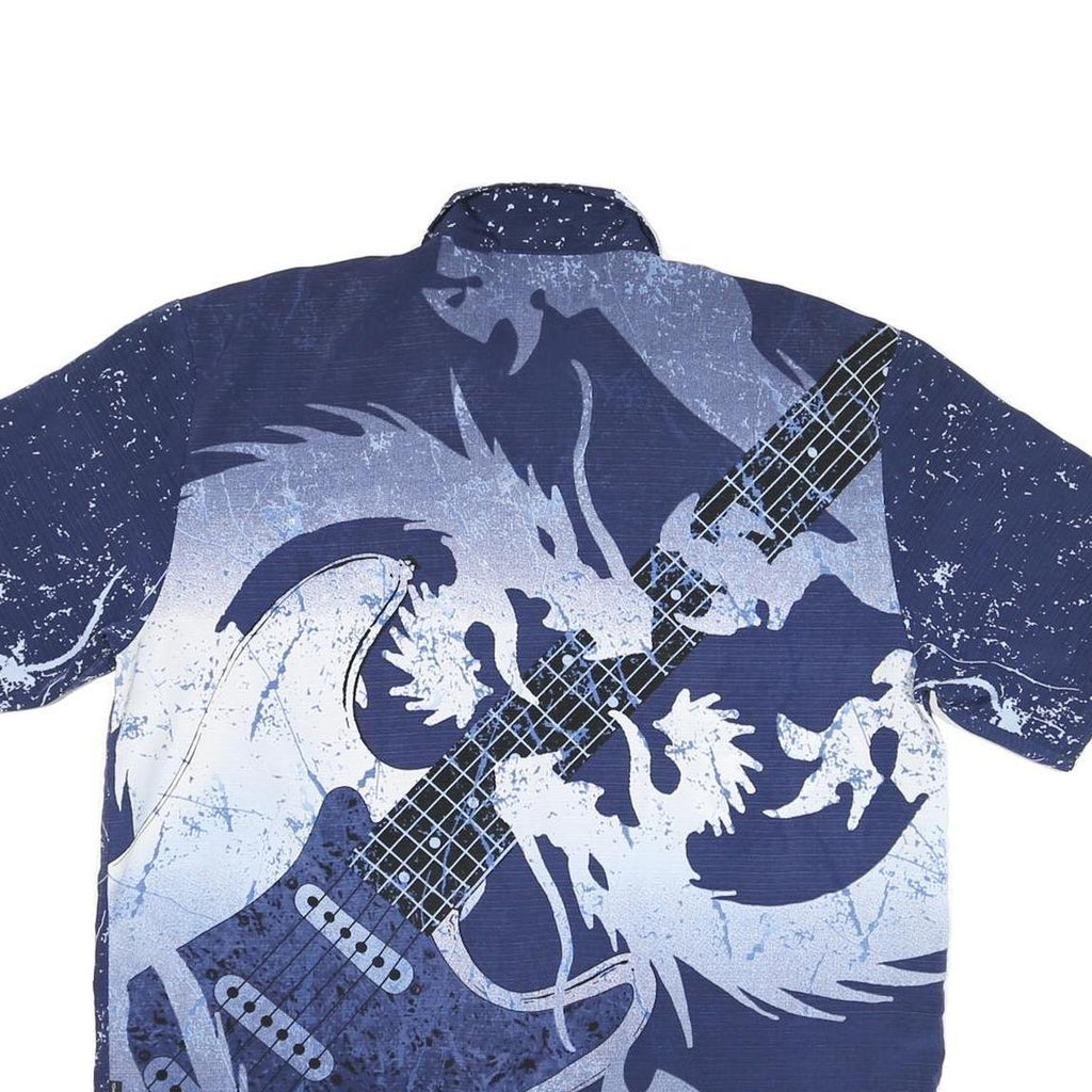 HARD ROCK CAFE Mens Blue & Light Blue Guitar Print Shirt L Polyester Blend