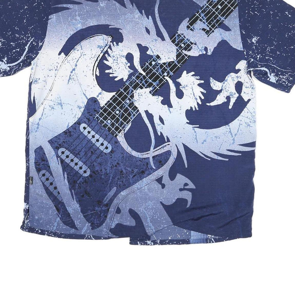 HARD ROCK CAFE Mens Blue & Light Blue Guitar Print Shirt L Polyester Blend