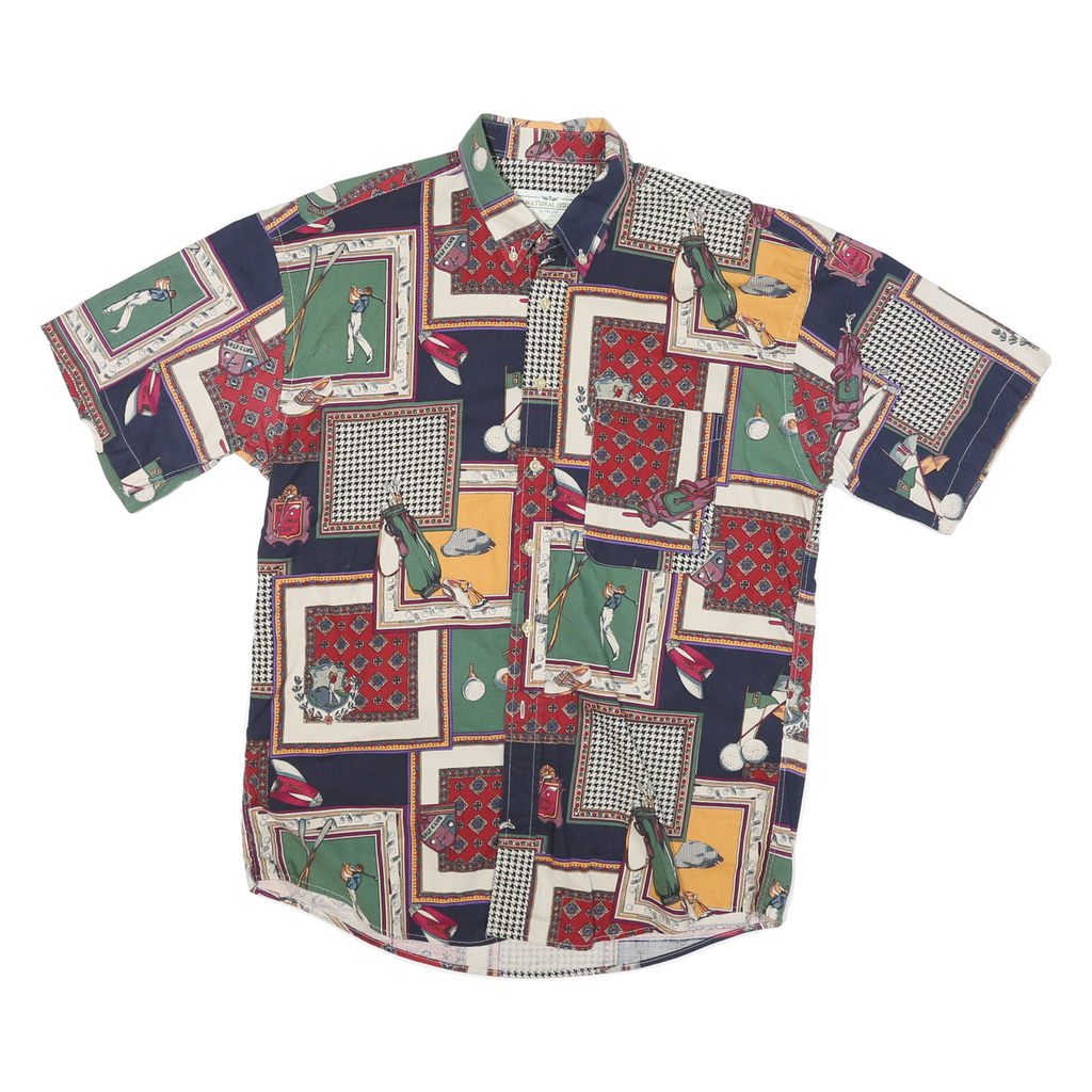 NATURAL ISSUE Mens Navy Green Red Print Cotton Blend Shirt L Golf Theme Casual