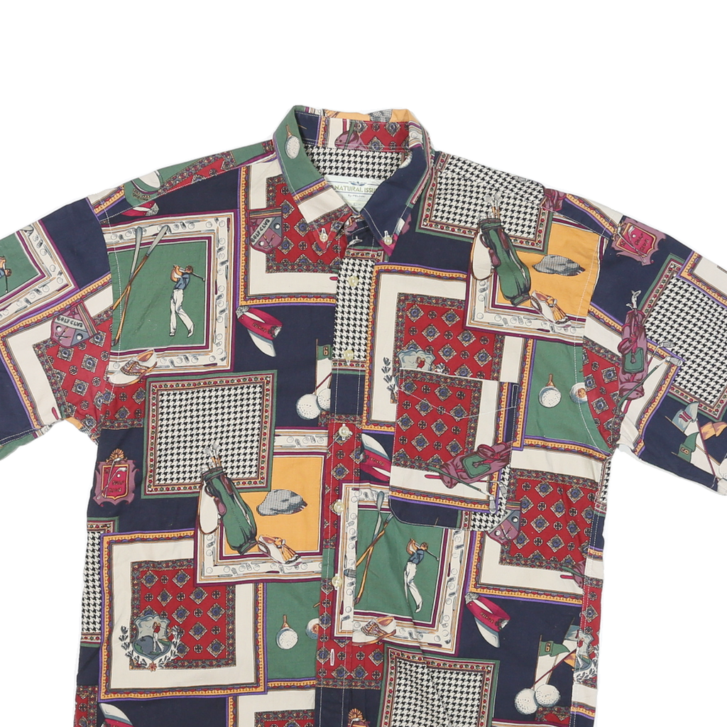 NATURAL ISSUE Mens Navy Green Red Print Cotton Blend Shirt L Golf Theme Casual
