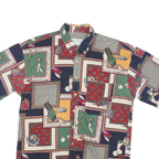 NATURAL ISSUE Mens Navy Green Red Print Cotton Blend Shirt L Golf Theme Casual