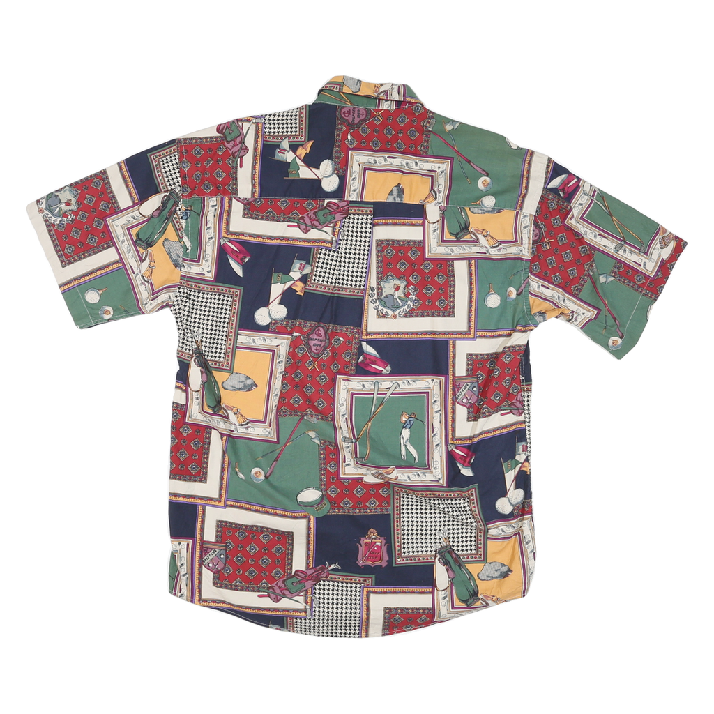 NATURAL ISSUE Mens Navy Green Red Print Cotton Blend Shirt L Golf Theme Casual