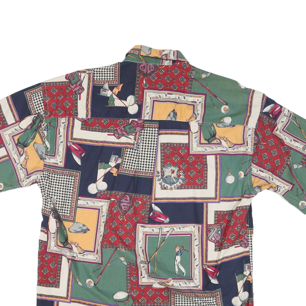 NATURAL ISSUE Mens Navy Green Red Print Cotton Blend Shirt L Golf Theme Casual