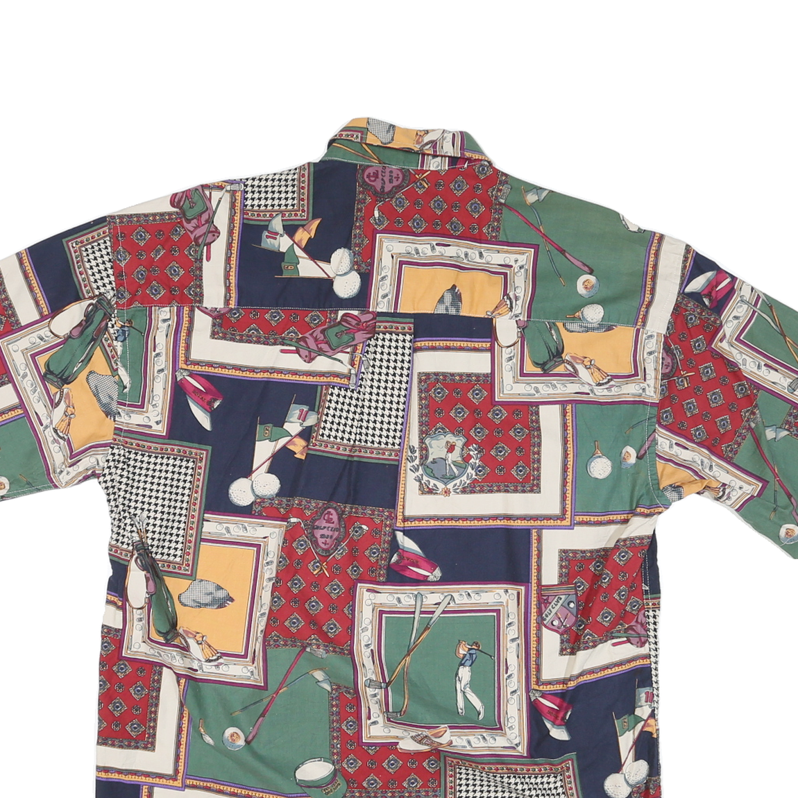 NATURAL ISSUE Mens Navy Green Red Print Cotton Blend Shirt L Golf Theme Casual