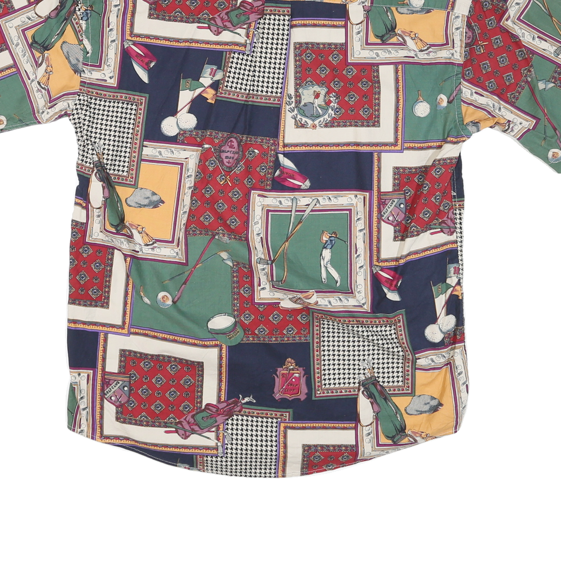 NATURAL ISSUE Mens Navy Green Red Print Cotton Blend Shirt L Golf Theme Casual