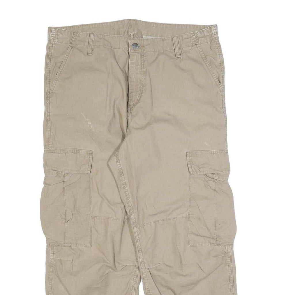 CARHARTT Mens Cotton Blend Beige Relaxed Cargo Trousers W36 L28 Workwear