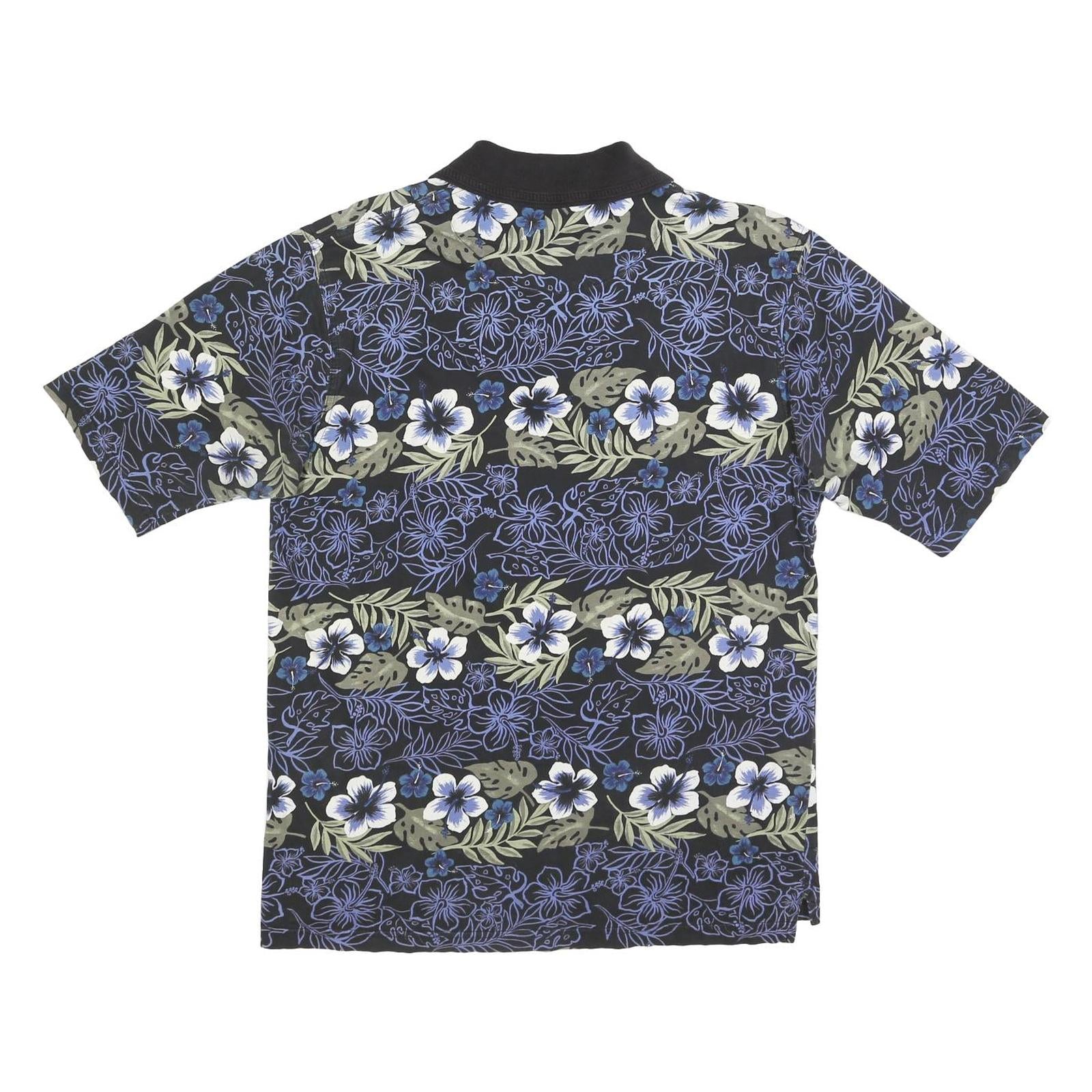 STRAIGHT DOWN Mens Black Blue Green Floral Short Sleeve Polo Shirt M Cotton