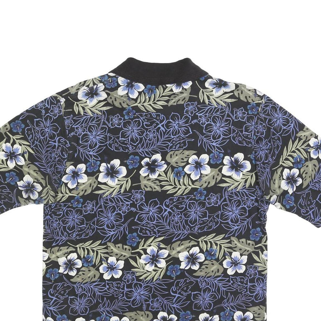 STRAIGHT DOWN Mens Black Blue Green Floral Short Sleeve Polo Shirt M Cotton