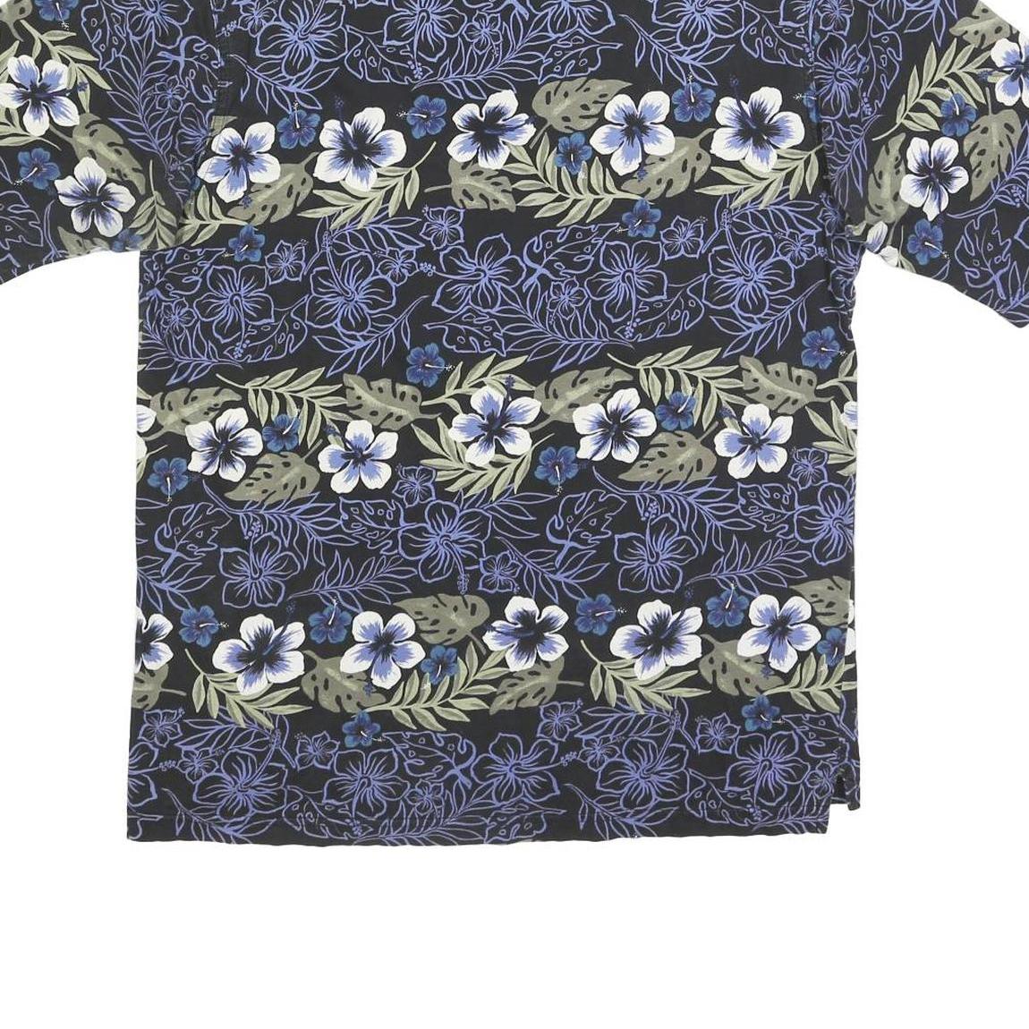 STRAIGHT DOWN Mens Black Blue Green Floral Short Sleeve Polo Shirt M Cotton