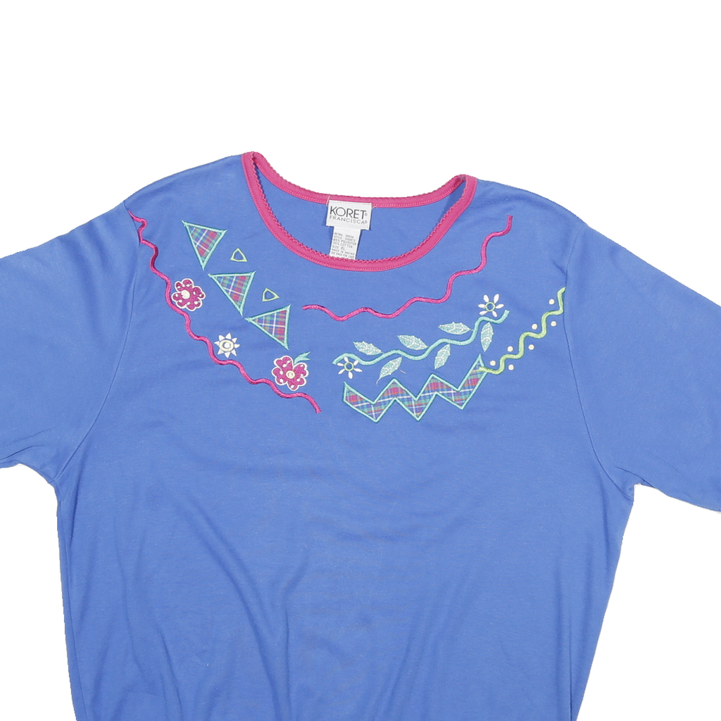 KORET Womens Blue Cotton Blend Embroidered Crew Neck XL Casual Sweatshirt