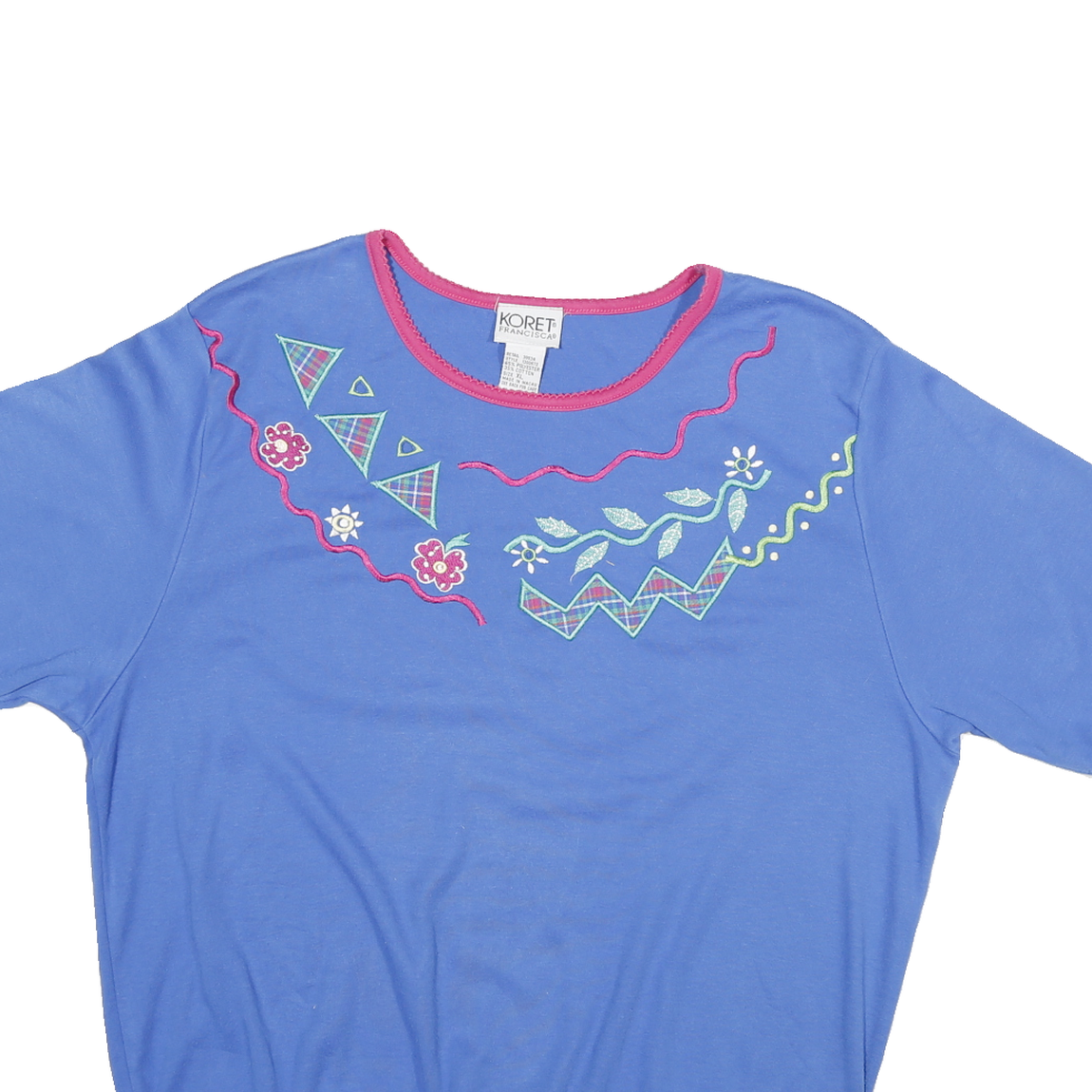 KORET Womens Blue Cotton Blend Embroidered Crew Neck XL Casual Sweatshirt