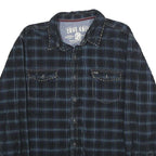 TRUE GRIT Mens Black & Blue Check Shirt M Cotton Long Sleeve Casual