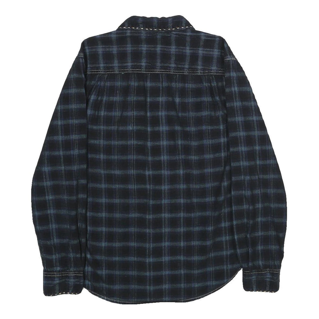 TRUE GRIT Mens Black & Blue Check Shirt M Cotton Long Sleeve Casual