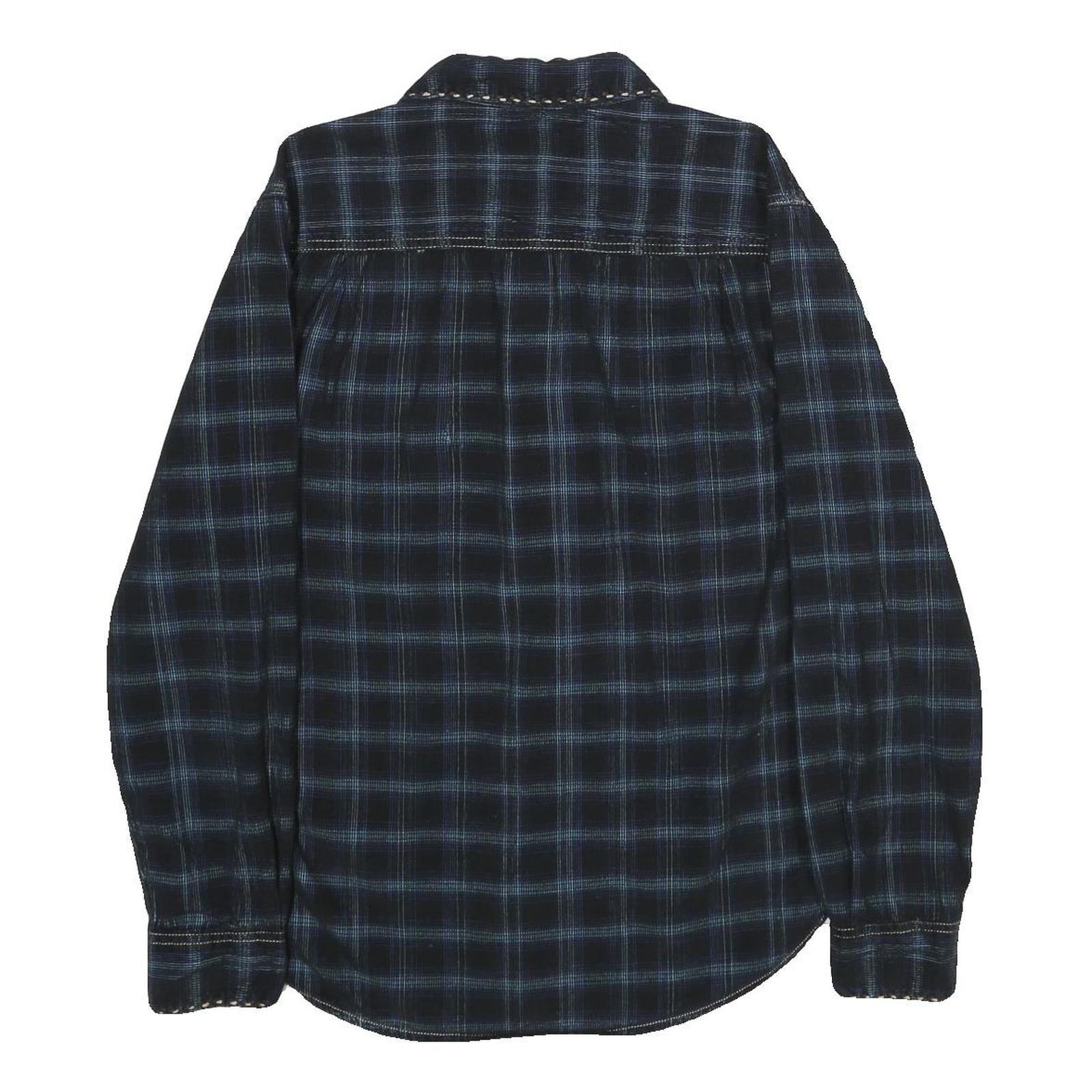 TRUE GRIT Mens Black & Blue Check Shirt M Cotton Long Sleeve Casual