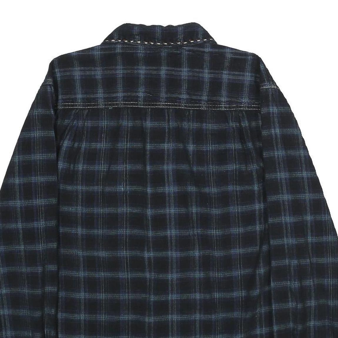 TRUE GRIT Mens Black & Blue Check Shirt M Cotton Long Sleeve Casual