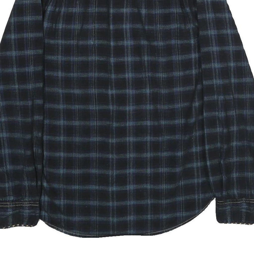 TRUE GRIT Mens Black & Blue Check Shirt M Cotton Long Sleeve Casual