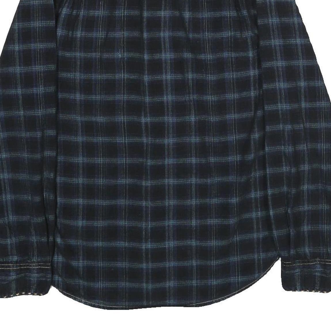 TRUE GRIT Mens Black & Blue Check Shirt M Cotton Long Sleeve Casual