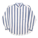 TOMMY HILFIGER Mens Blue & White Striped Shirt L Long Sleeve Button Down Pocket