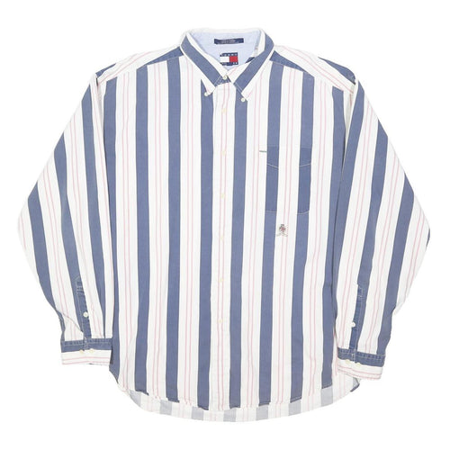 TOMMY HILFIGER Mens Blue & White Striped Shirt L Long Sleeve Button Down Pocket