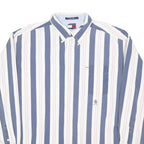 TOMMY HILFIGER Mens Blue & White Striped Shirt L Long Sleeve Button Down Pocket