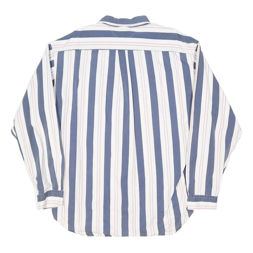 TOMMY HILFIGER Mens Blue & White Striped Shirt L Long Sleeve Button Down Pocket
