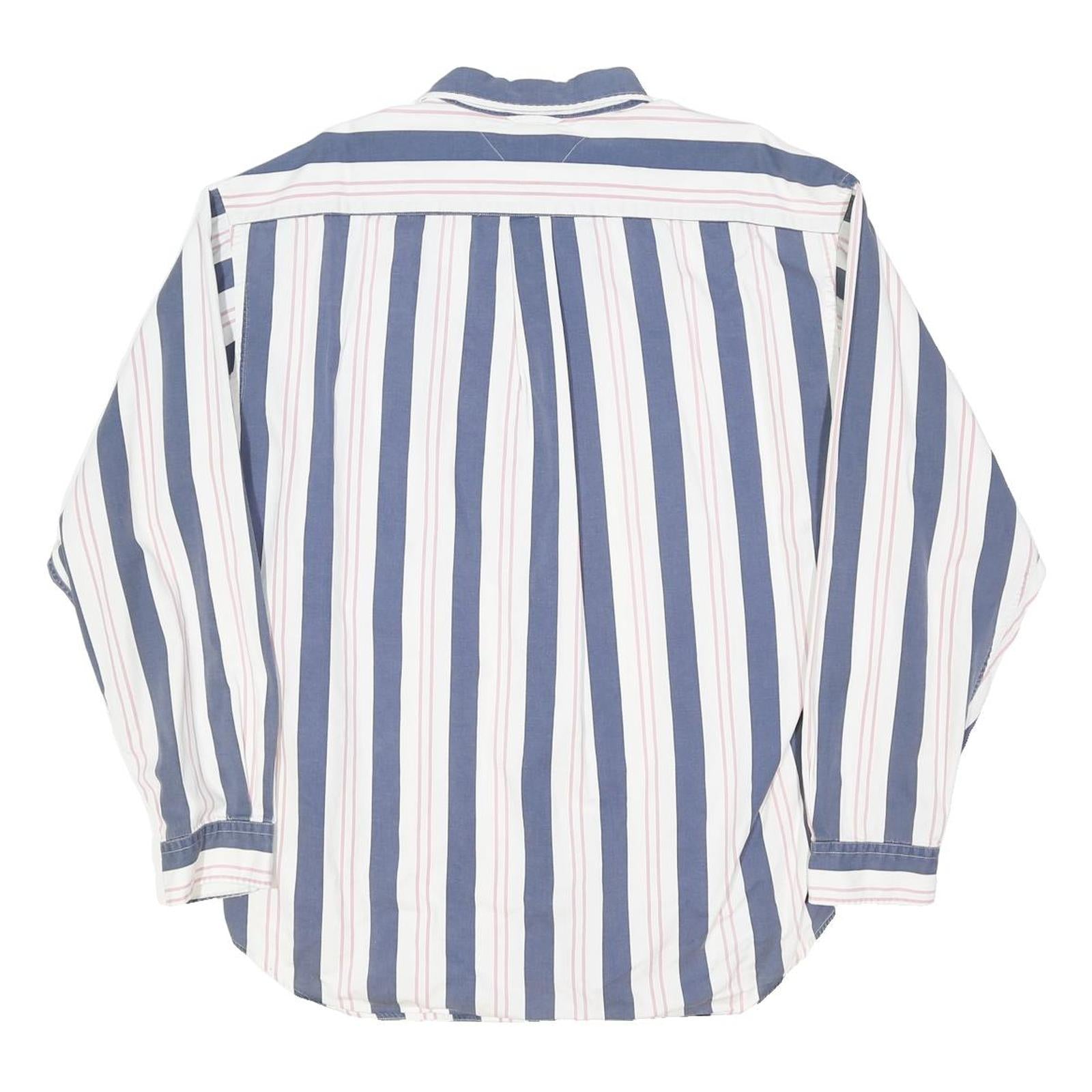 TOMMY HILFIGER Mens Blue & White Striped Shirt L Long Sleeve Button Down Pocket