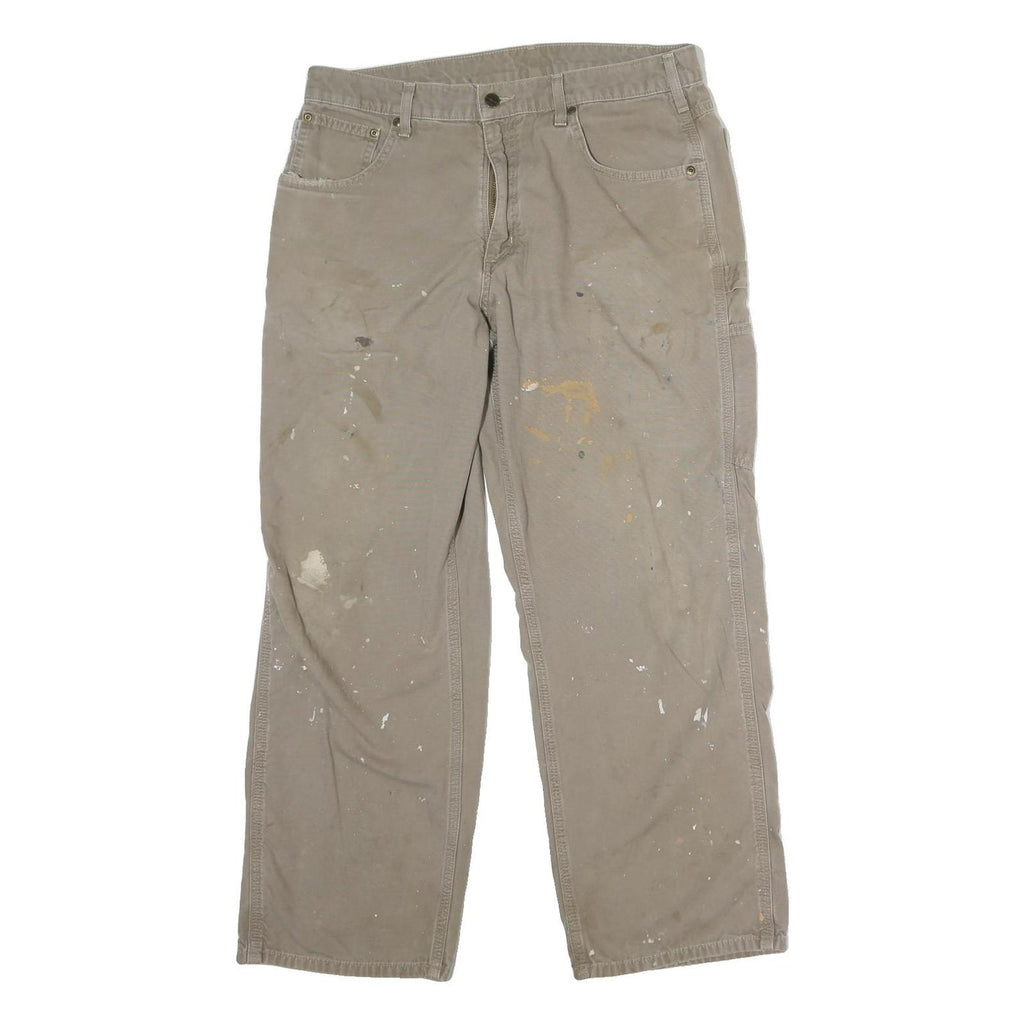 CARHARTT Mens Regular Cotton Jeans Beige W36 L30 Workwear Durable Zip Closure