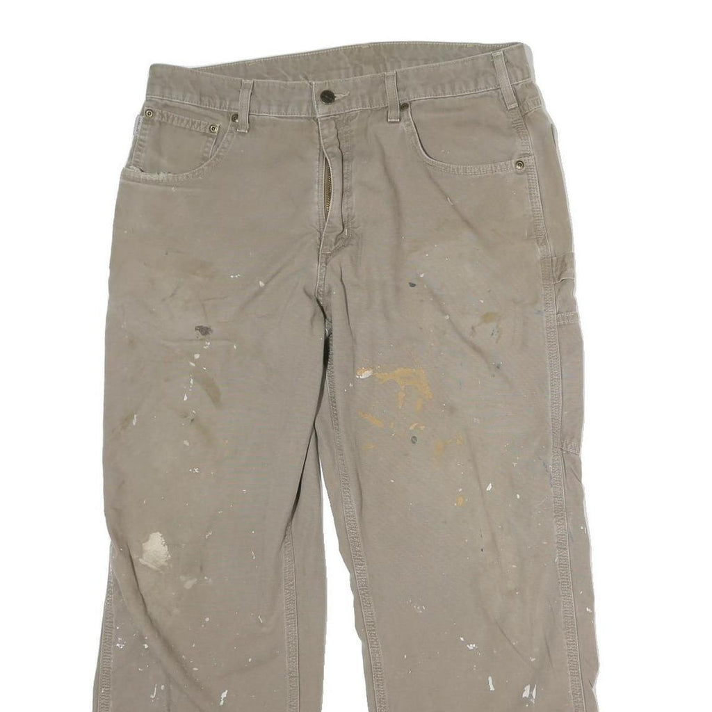 CARHARTT Mens Regular Cotton Jeans Beige W36 L30 Workwear Durable Zip Closure