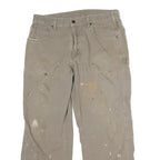 CARHARTT Mens Regular Cotton Jeans Beige W36 L30 Workwear Durable Zip Closure