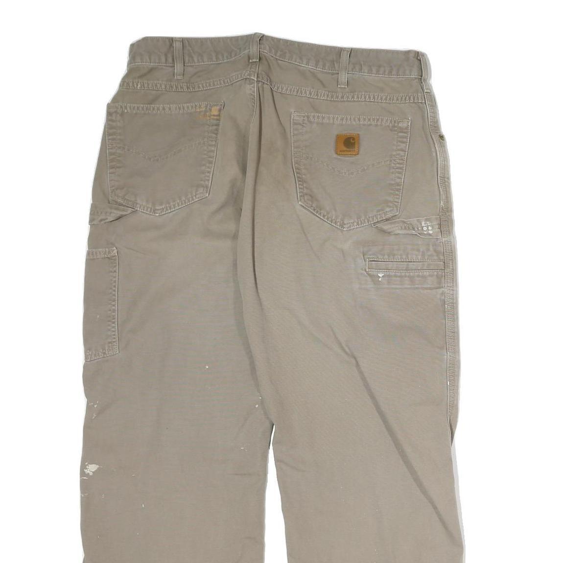 CARHARTT Mens Regular Cotton Jeans Beige W36 L30 Workwear Durable Zip Closure