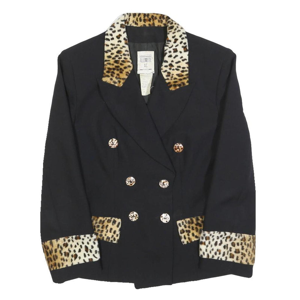 ALLUMETTE Womens Black Leopard Animal Print Button Jacket S Polyester Blend