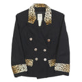 ALLUMETTE Womens Black Leopard Animal Print Button Jacket S Polyester Blend